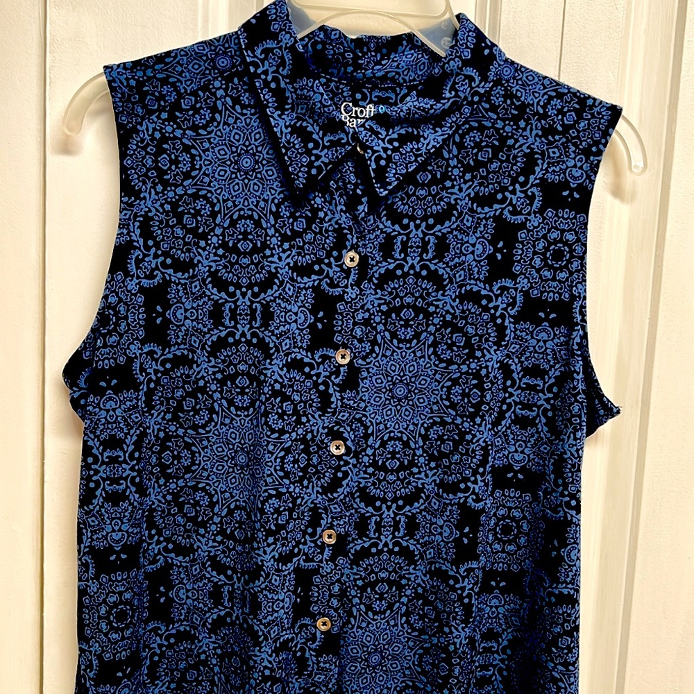 Croft & Barrow Black Blue Paisley Print Sleeveless Top Size M - Picture 2 of 12